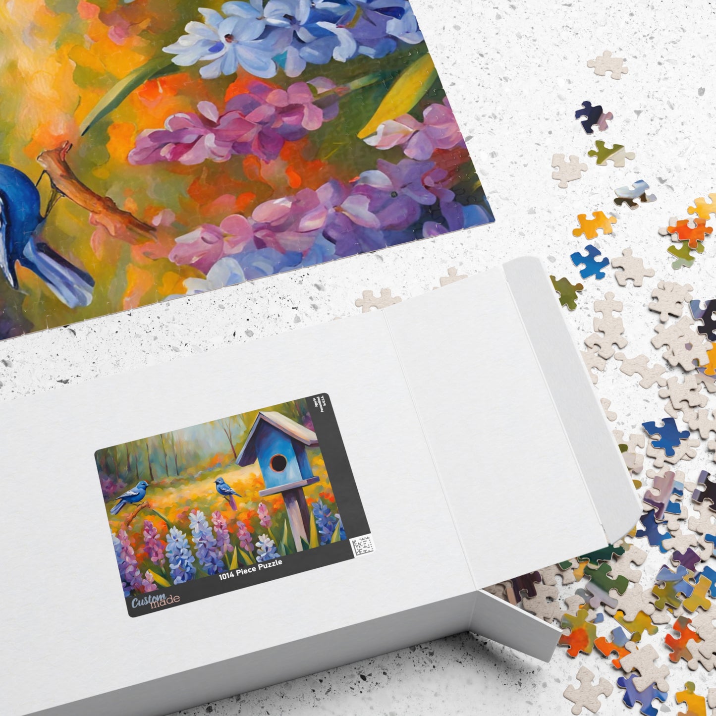 Jigsaw Puzzle, Charming Wooden Birdhouse Surrounded by Blooming Hyacinths and Birds, Mindfulness Activity, Indoor Entertainment, Family Puzzle The Puzzle Chest