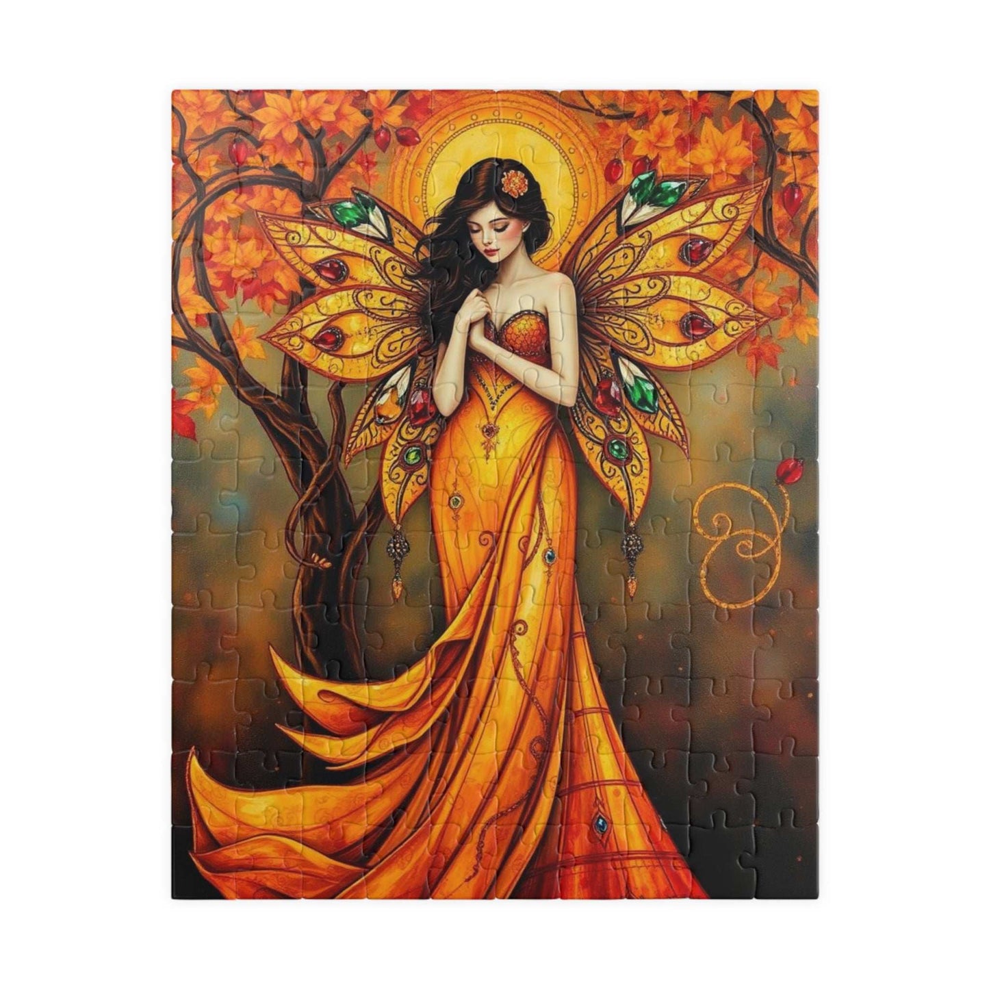 Bejeweled Autumn Fairy Jigsaw Puzzle, Mythical Fantasy Art, 110-1014 Pieces, Enchanting Unique Gift for Puzzle Lover, Family Fun Activity 110 pcs (Vertical) Puzzle The Puzzle Chest