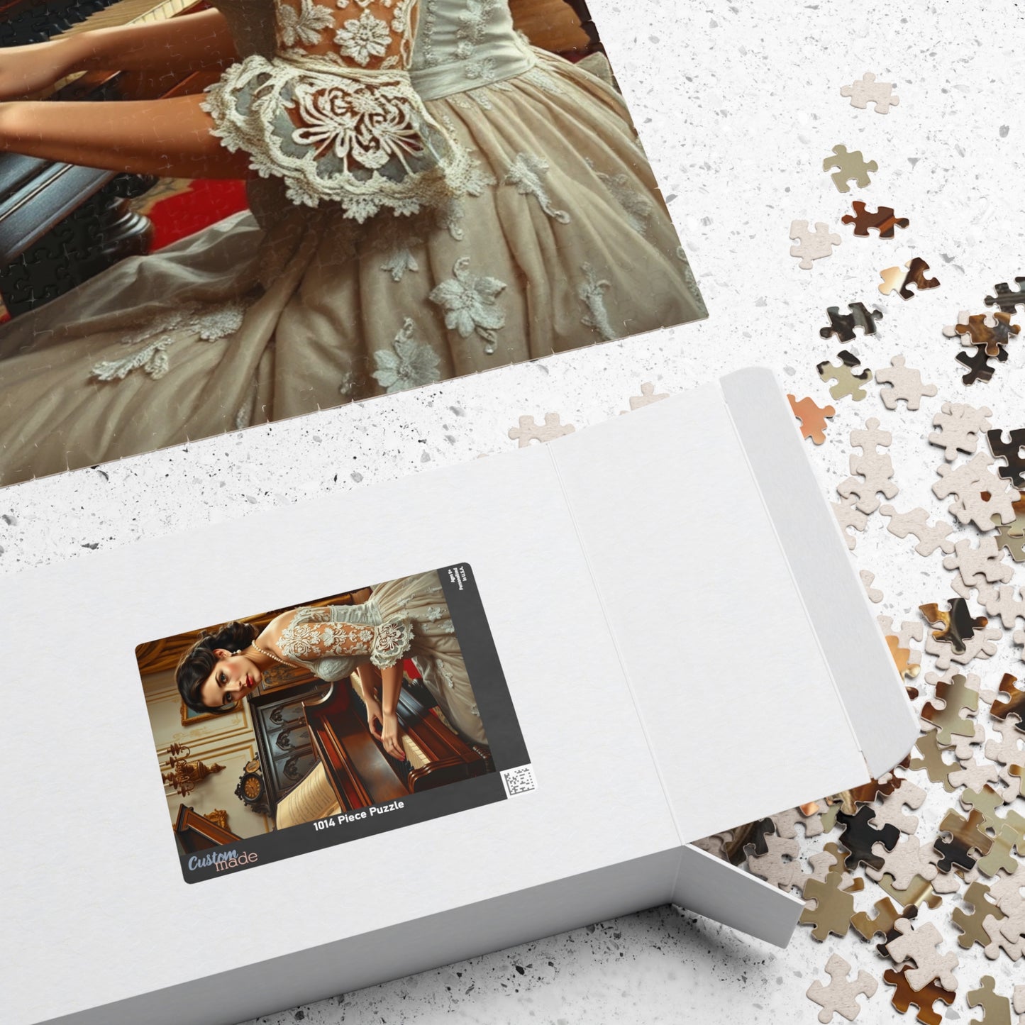 Victorian Woman Art Jigsaw Puzzle (110-1014 Piece), Vintage Drawing Room, Lady Playing Piano in Lace and Pearl Gown, Art Enthusiast Gift Puzzle The Puzzle Chest
