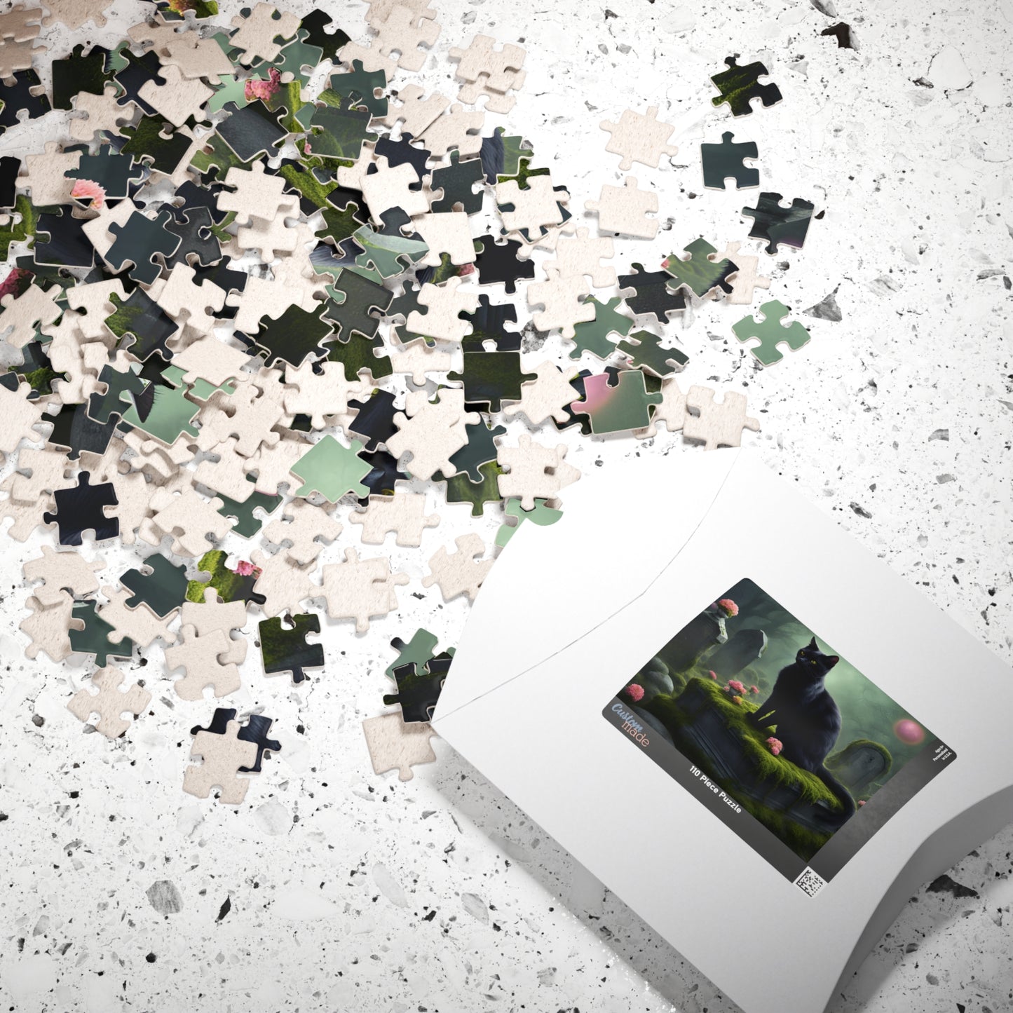 Gothic Cat Puzzle (110-1014 Piece), Black Kitten on Tombstone, Eerie Graveyard Jigsaw Game, Halloween Activity, Gift for Animal Cat Lovers Puzzle The Puzzle Chest