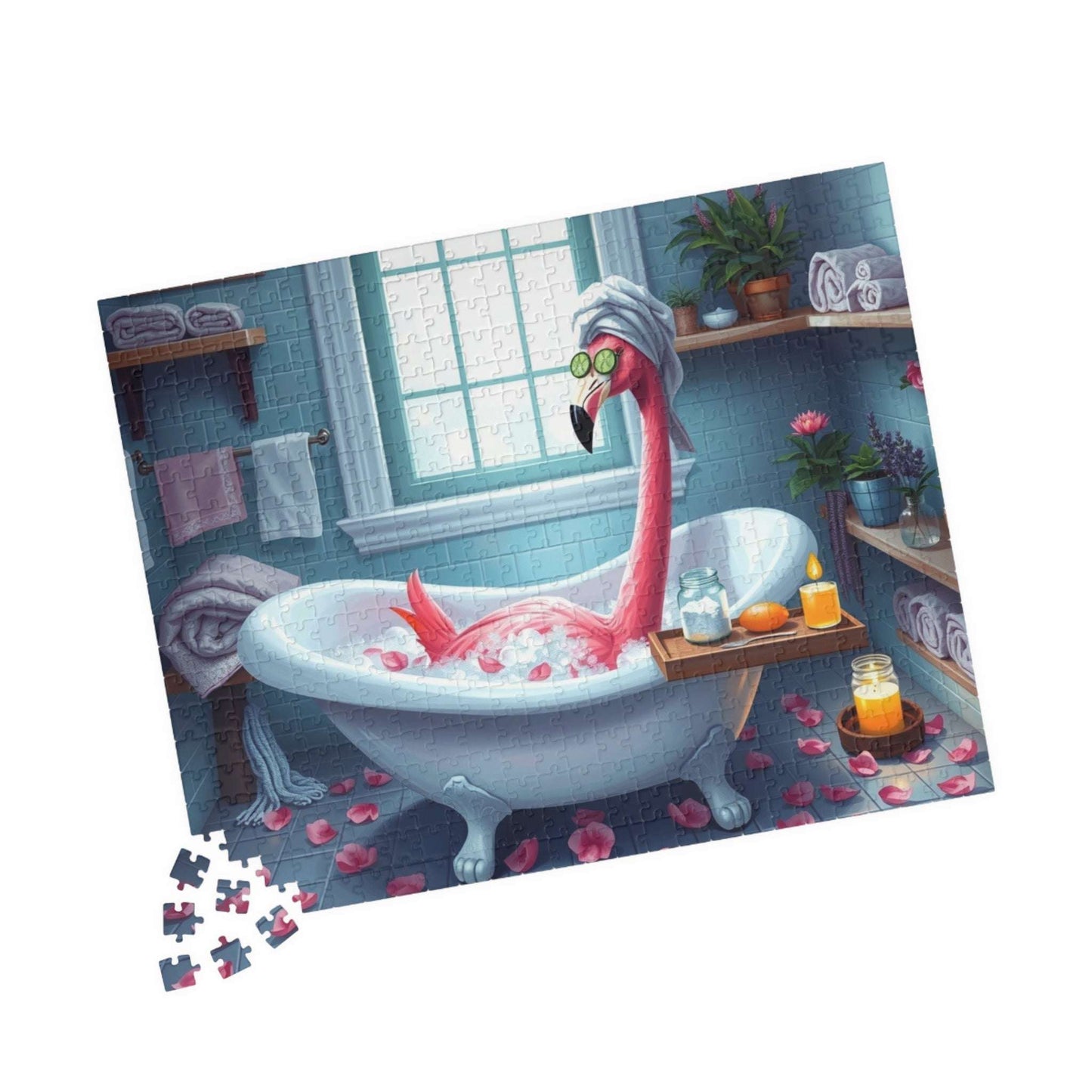 Flamingo Puzzle - 110, 252, 520, 1014-piece, Spa Vibes, Holiday Birthday Gift for Flamingo Lovers, Family Activity, Home Decor, Puzzle Night
