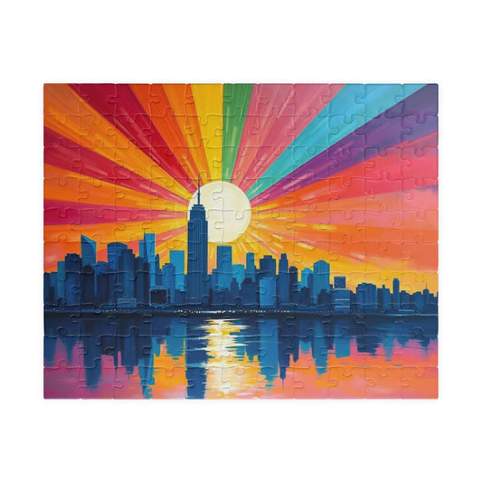 Radiant Horizon Jigsaw Puzzle, Rainbow Pride Puzzle, Colorful City Sunset Puzzle, Pride Month Gift for Friend, Solo Fun or Family Activity 110 pcs (Horizontal) Puzzle The Puzzle Chest