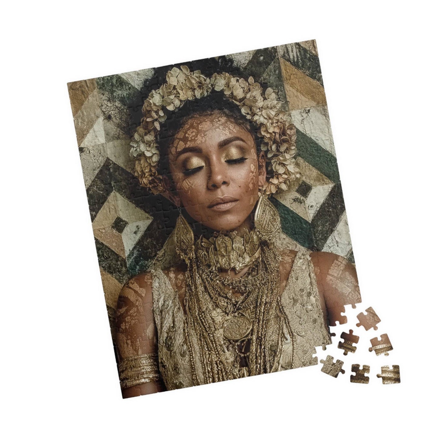 Afrocentric Black Art Jigsaw Puzzle - Melanin African American Beauty with Crown and Geometric Patterns 252 pcs (Vertical) Puzzle The Puzzle Chest