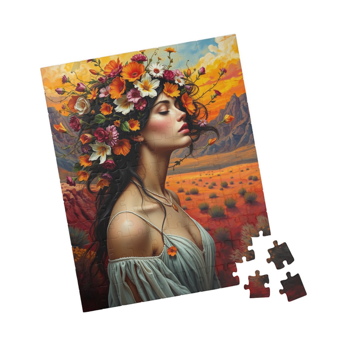 Surreal Mexican Desert Art Puzzle, Floral and Vine Woman Portrait Design 110-1014 Pieces Jigsaw, Frida Kahlo Inspired, Gift for Art Lover Puzzle The Puzzle Chest