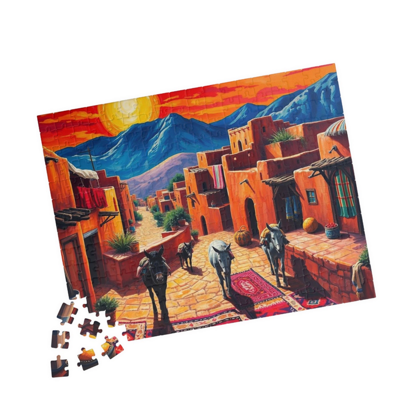 Berber Village Puzzle with Atlas Mountains and Earthy Red Adobe Homes Puzzle The Puzzle Chest