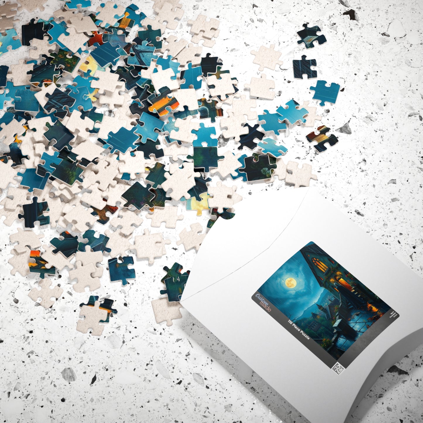Gothic Vampire Puzzle, Rainy Night Manor Overlooking a Moonlit Village, Dark Fantasy Jigsaw Game, Gift for Lovers of Supernatural Lore Puzzle The Puzzle Chest
