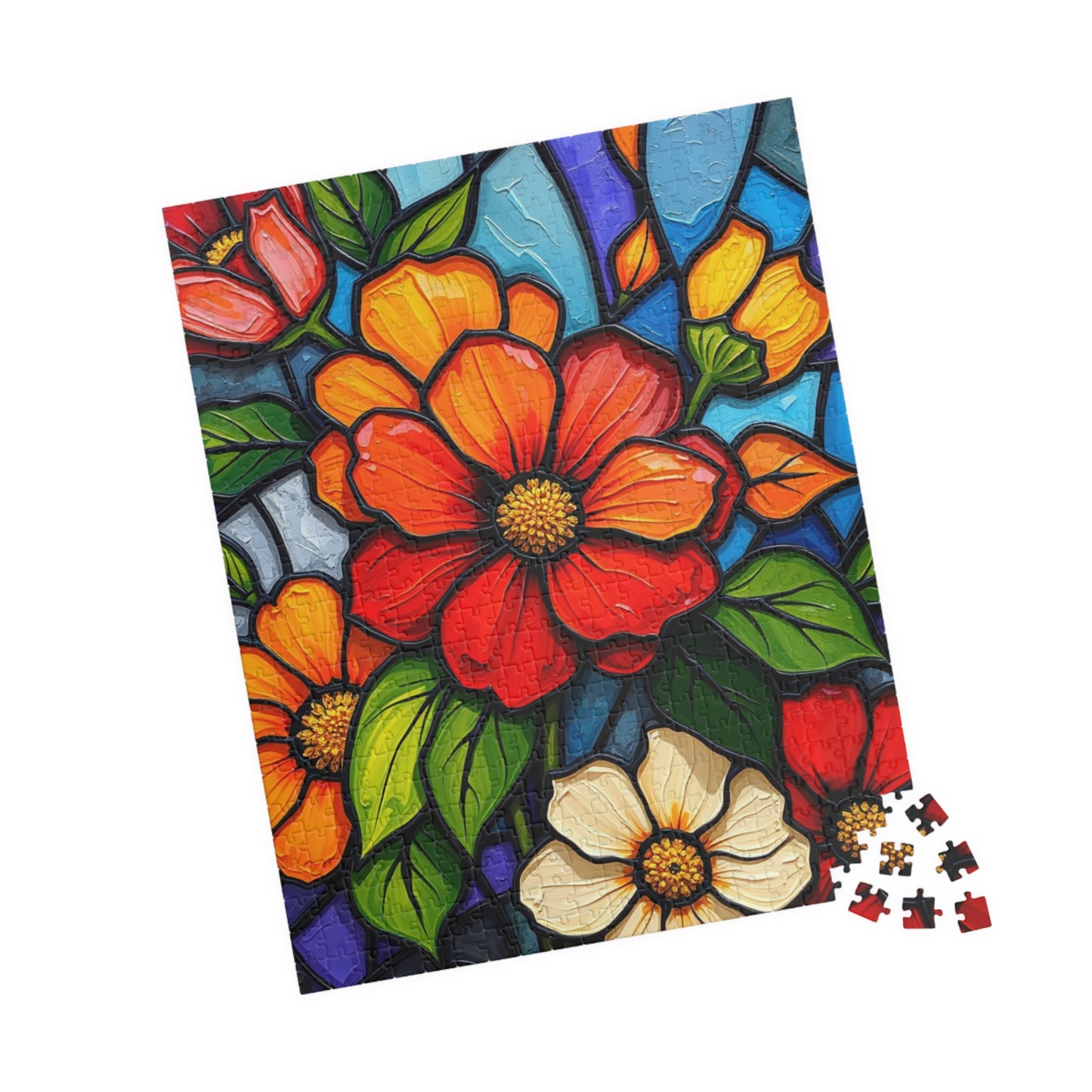 Petal Prism Floral Jigsaw Puzzle Stained Glass Style Flower Design, Gift for Puzzle Lover, Mindfulness Activity, Game Nights, Brain Teaser