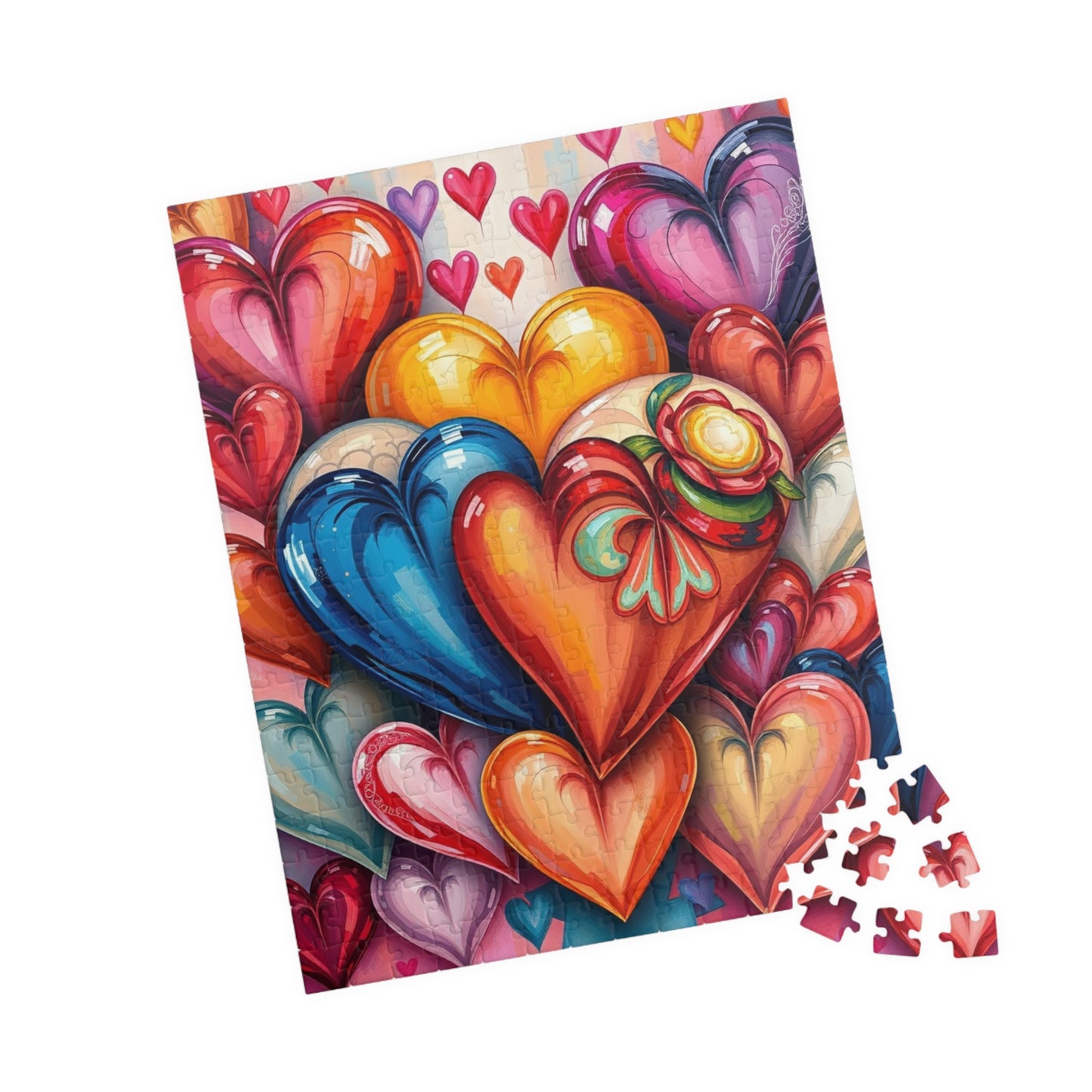 Romantic Heart Collage Puzzle, Love Jigsaw Game for Adults and Teens, Valentine's Day Activity, Bright Color Puzzle, Heart Pattern, Giftable Puzzle The Puzzle Chest