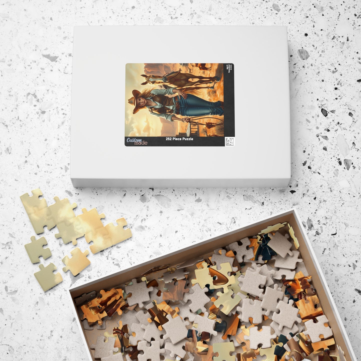 Blonde Cowgirl Puzzle, Palomino Horse Saloon and Grazing Cattle in the Desert, Western Frontier Landscape Jigsaw Game, Puzzle Lover Gift Puzzle The Puzzle Chest