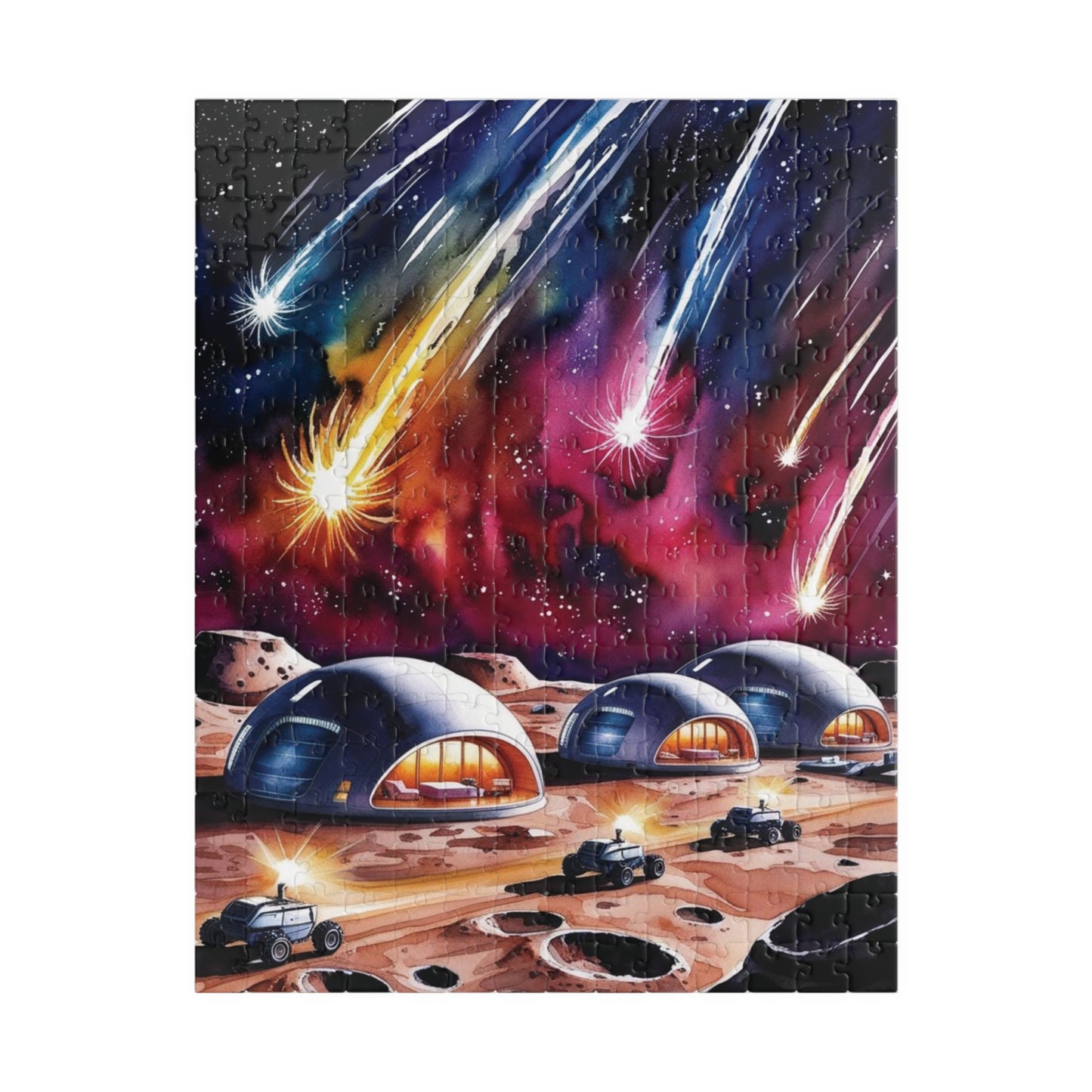 Space Jigsaw Puzzle, Meteor Shower Moon Base Puzzle, Futuristic Space Domes, Family Activity Game Night, Astronomy Puzzle, Educational 252 pcs (Vertical) Puzzle The Puzzle Chest