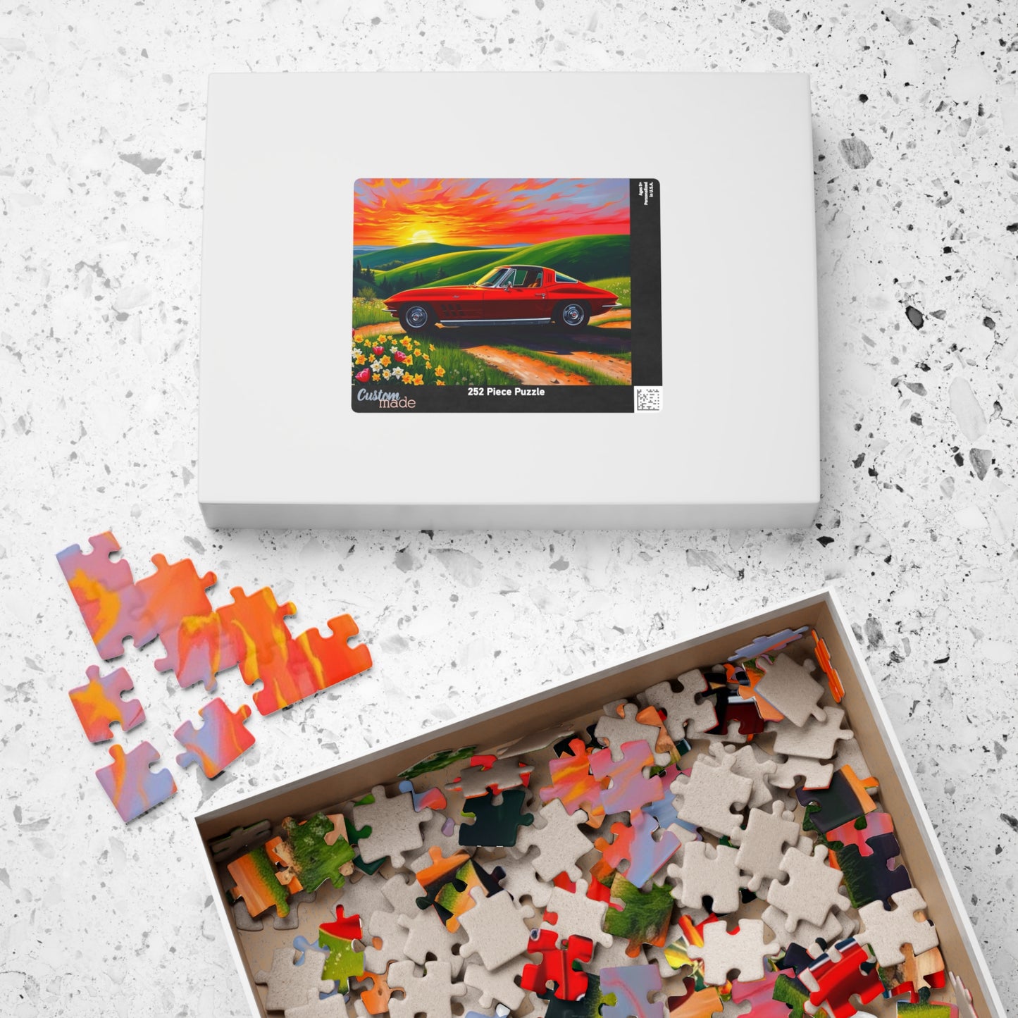 Vintage Auto Sunset Puzzle, Perfect Gift for Classic Car Lover, Family Game Night, Retro 1963 Stingray Jigsaw Game for Adults, Mindfulness Puzzle The Puzzle Chest