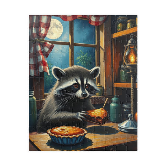 Charming Raccoon Puzzle - 110 to 1014 Pieces, Animal Stealing Pie, Cozy Home Décor, Family Fun, Gift for Nature Lovers, Indoor Activity 110 pcs (Vertical) Puzzle The Puzzle Chest