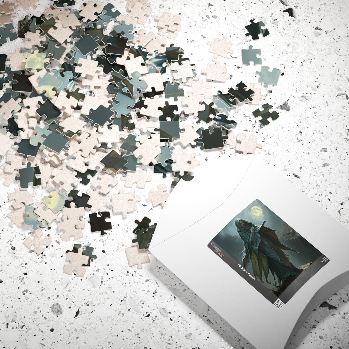 Gothic Puzzle, Banshee Design 110-1014 Piece Jigsaw, Moonlit Village Windswept Cliff Silver Gray Shroud, Unique Gift Idea, Relaxing Activity Puzzle The Puzzle Chest