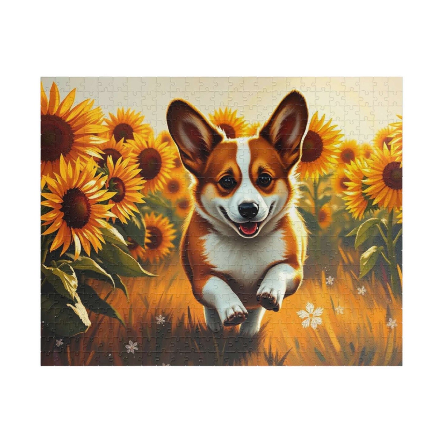 Corgi Sunflower Jigsaw Puzzle - Fun Family Activity, Pet Lover Birthday Holiday Gift for Friends, Home Entertainment 520 pcs (Horizontal) Puzzle The Puzzle Chest