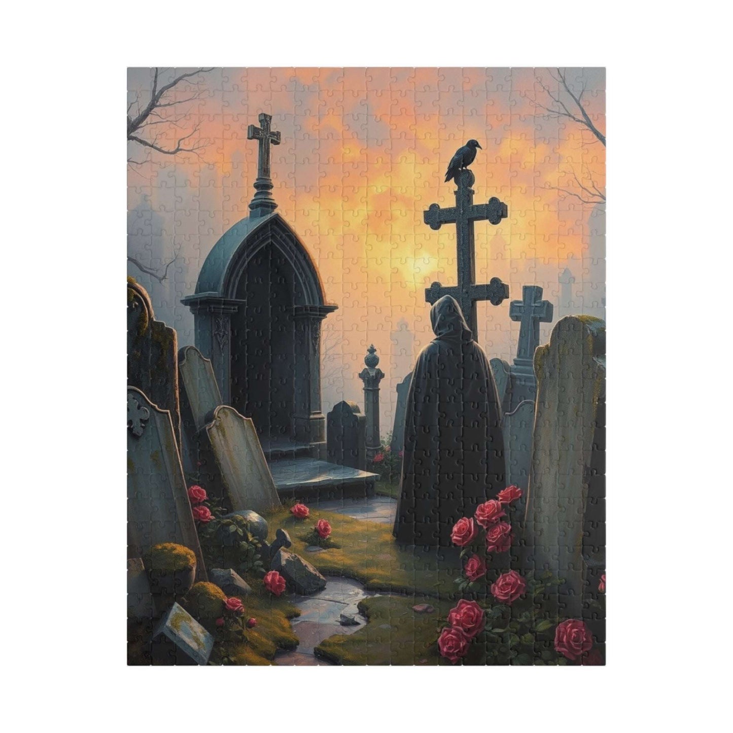 Gothic Graveyard Jigsaw Puzzle, Eerie Dawn Cemetery Scene, Halloween Game Toy, Challenging Quiet Pastime Brain Teaser, Family Activity, Gift 520 pcs (Vertical) Puzzle The Puzzle Chest