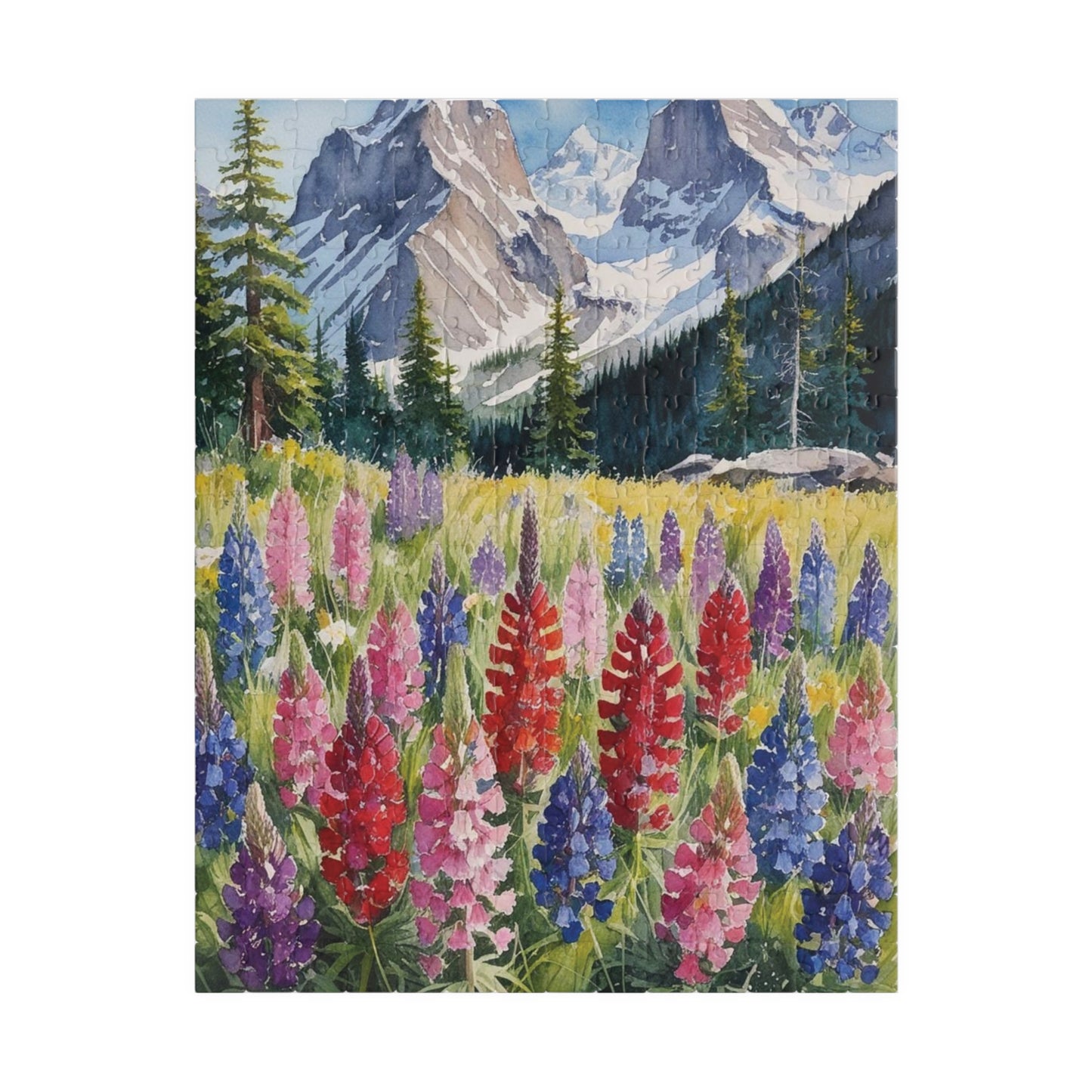 Floral Wildflower Puzzle, Landscape Alpine Meadow Jigsaw - Indian Paintbrush, Lupines, Snow-Capped Mountains, Fun Family Activity Game Night 252 pcs (Vertical) Puzzle The Puzzle Chest