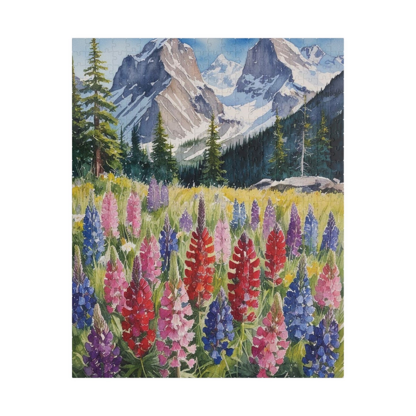 Floral Wildflower Puzzle, Landscape Alpine Meadow Jigsaw - Indian Paintbrush, Lupines, Snow-Capped Mountains, Fun Family Activity Game Night 520 pcs (Vertical) Puzzle The Puzzle Chest