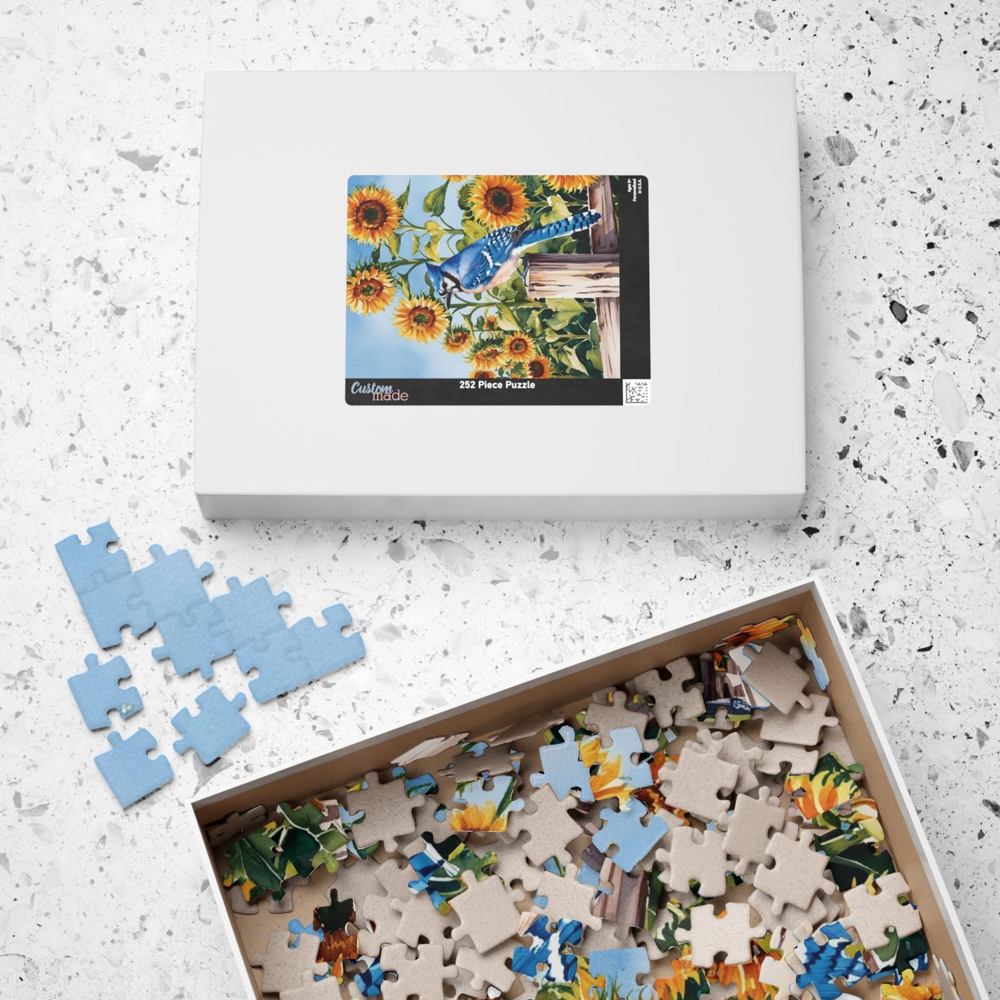 Blue Jay Sunflower Field Jigsaw Puzzle, Bird Enthusiasts Nature Lover Gift, Staycation Activity Mindfulness Stress Relief Animal Theme Game Puzzle The Puzzle Chest