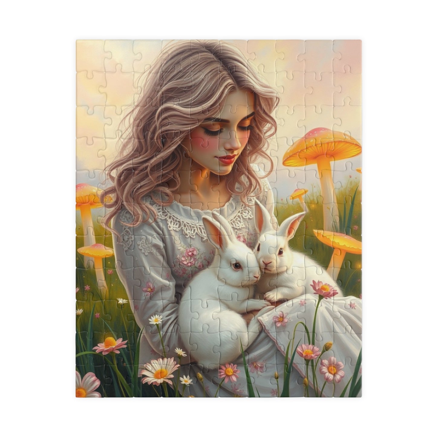 Whimsical Bunny Jigsaw Puzzle, Woman in Nature Theme, Puzzle Lover Gift for Friend Family Game Night or Solo Fun, Rabbit Art Animal Artwork 110 pcs (Vertical) Puzzle The Puzzle Chest