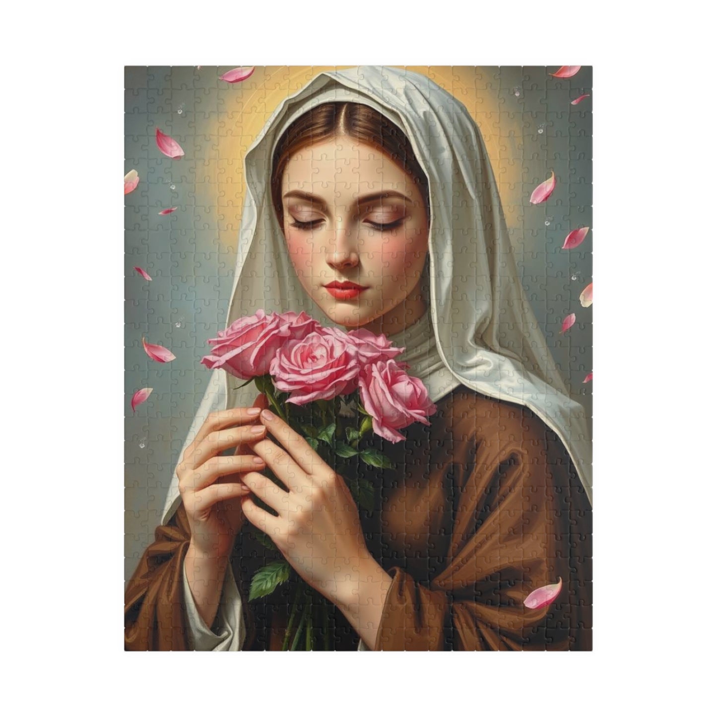 Puzzle, Saint Therese of Lisieux Holding Pink Roses, Adult Jigsaw Game, Religious Art, Meditation Activity, Christian Gift, Holiday Present 520 pcs (Vertical) Puzzle The Puzzle Chest