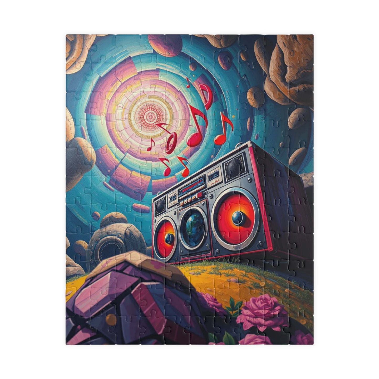 Retro Music Boombox Puzzle | 110, 252, 520, 1014-piece Pop Art Adult Jigsaw | Gift for Music Lovers, Game Night Brain Teaser 110 pcs (Vertical) Puzzle The Puzzle Chest