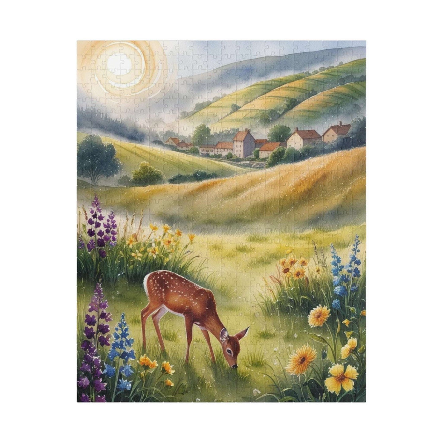 Serene Landscape Puzzle, Deer Grazing in Wildflower Field Jigsaw Game, Gift for Nature Lover, Family Night Mindfulness Activity Brain Teaser 520 pcs (Vertical) Puzzle The Puzzle Chest
