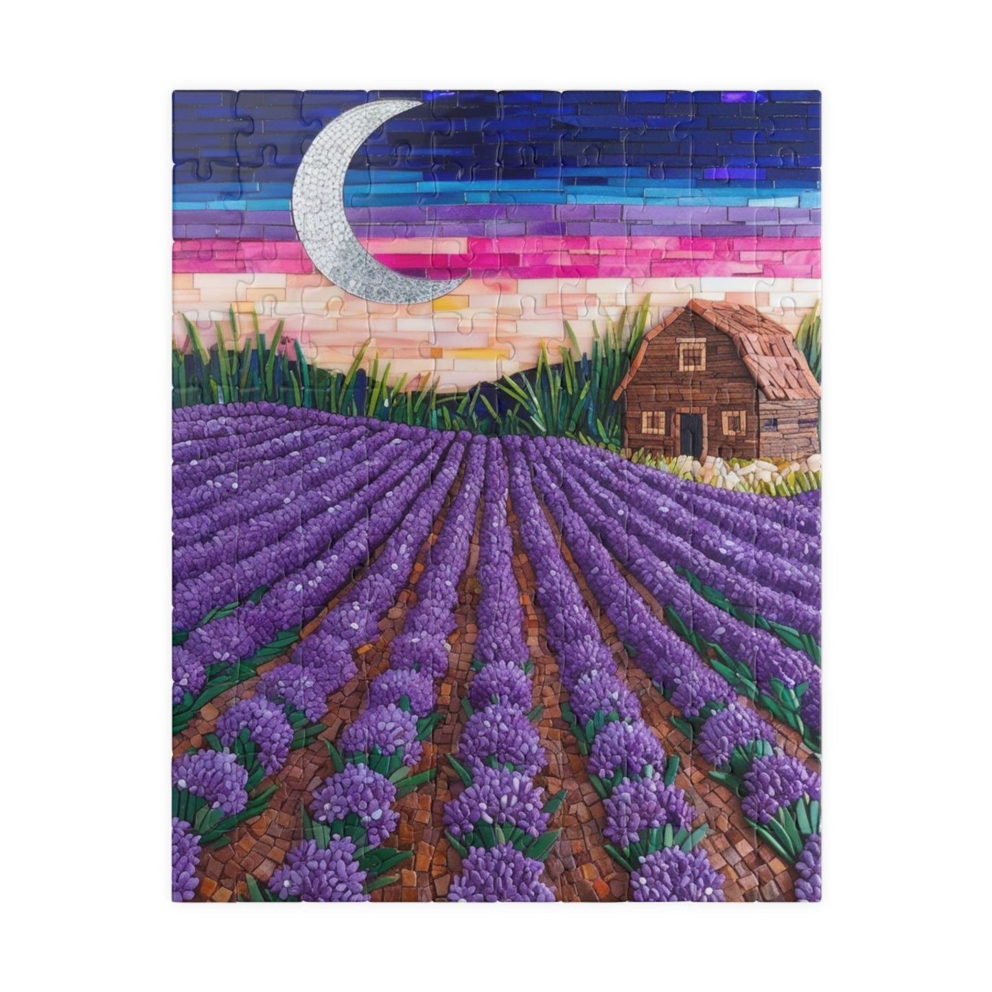 Jigsaw Puzzle, Lavender Fields Mosaic Landscape 110 252 520 1014-piece, Earthy Farmhouse Flower Rows, Rustic Mosaic Tiles Puzzle, Floral 110 pcs (Vertical) Puzzle The Puzzle Chest