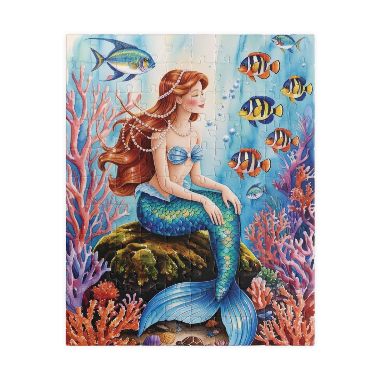 Mythical Creature Puzzle, Mermaid Sitting on Rock Jigsaw Game, Underwater Coral Reef Ocean Theme, Challenging Fun Family Activity Game Night 110 pcs (Vertical) Puzzle The Puzzle Chest