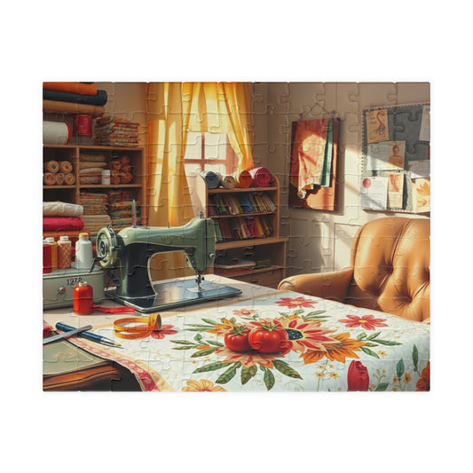 Charming Sewing Studio Jigsaw Puzzle, Craft Room Crafting Essentials, Relaxing Hobby Activity, Mindfulness Gift, Stay at Home Entertainment 110 pcs (Horizontal) Puzzle The Puzzle Chest