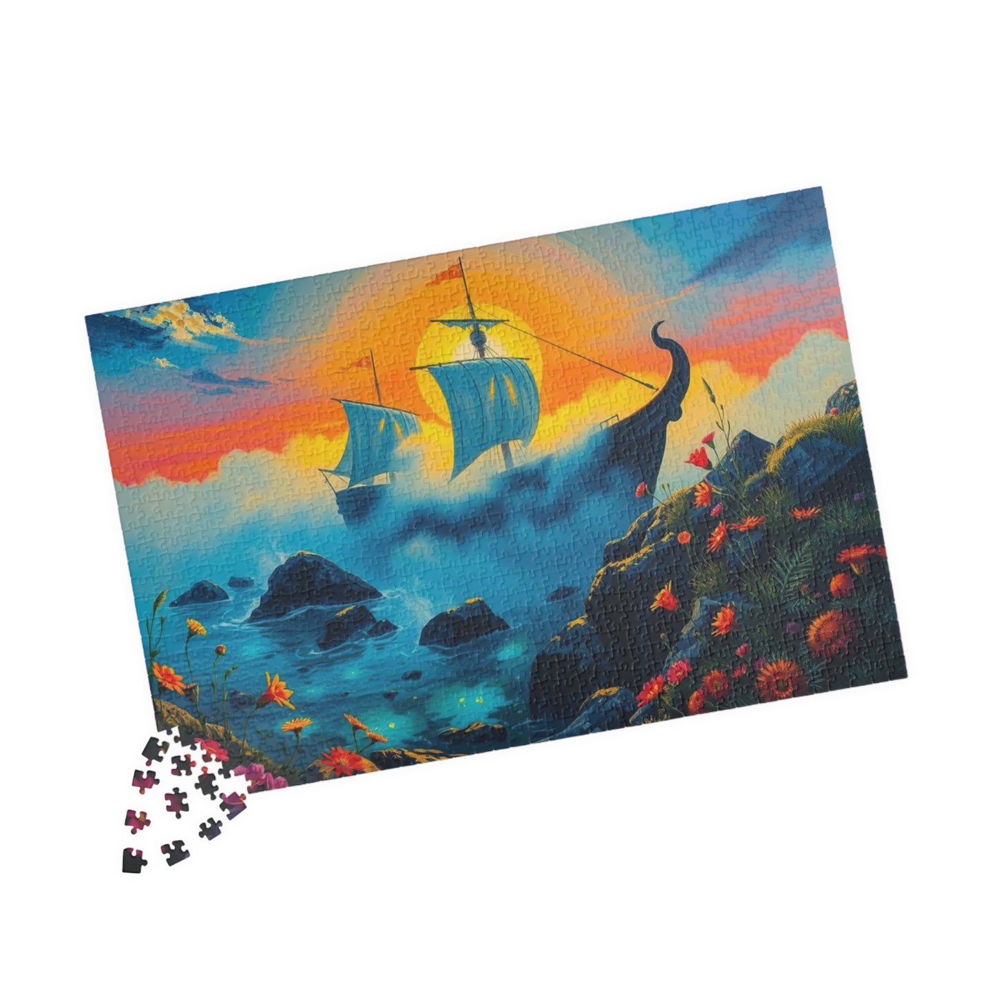Haunting Skeletal Ship Jigsaw Puzzle, Nautical Sailing Gothic Puzzle, Ocean Theme Activity, Gift for Sea Lover, Family Game Night Activity