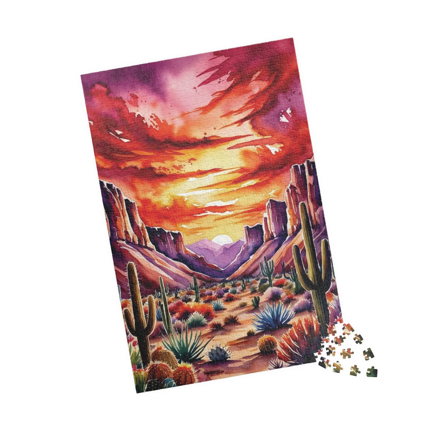 Puzzle - Desert Landscape 1000 Piece Jigsaw, Cactus Sunset Mountain Scene, Challenging Adult Hobby Game, Relaxing Family Activity, Home Puzzle The Puzzle Chest