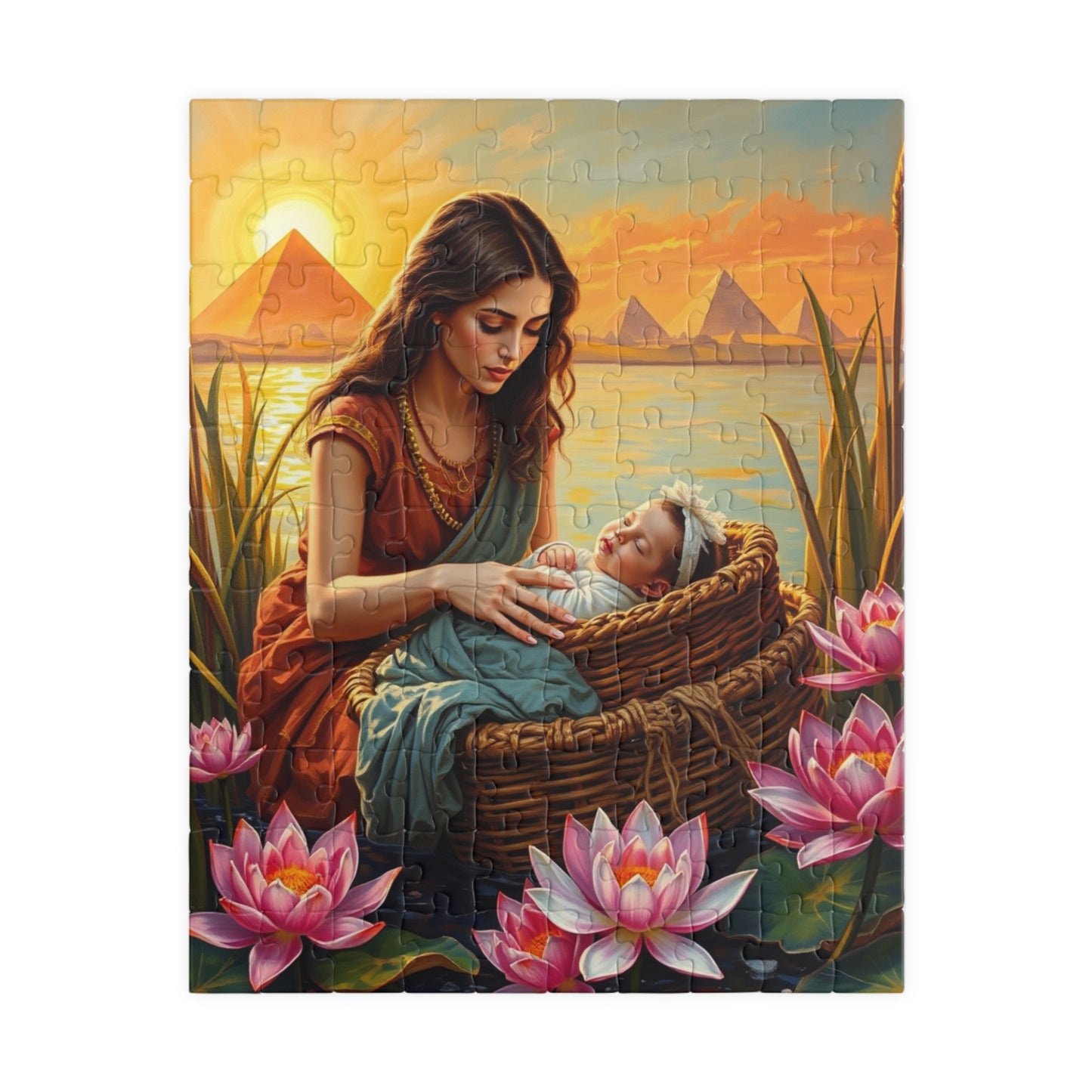Religious Jigsaw Puzzle - Baby Moses, Family Game Night, Faith Based Home Entertainment, Colorful Biblical Puzzle Lover Gift for Christians 110 pcs (Vertical) Puzzle The Puzzle Chest