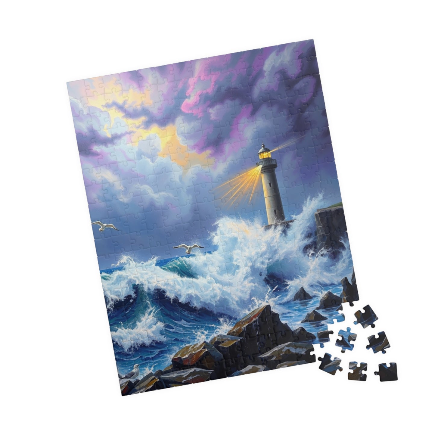 Lighthouse Waves Puzzle - 110, 252, 520, 1014-piece | Relaxation, Family Fun, Gift Idea, Coastal Home Decor 252 pcs (Vertical) Puzzle The Puzzle Chest