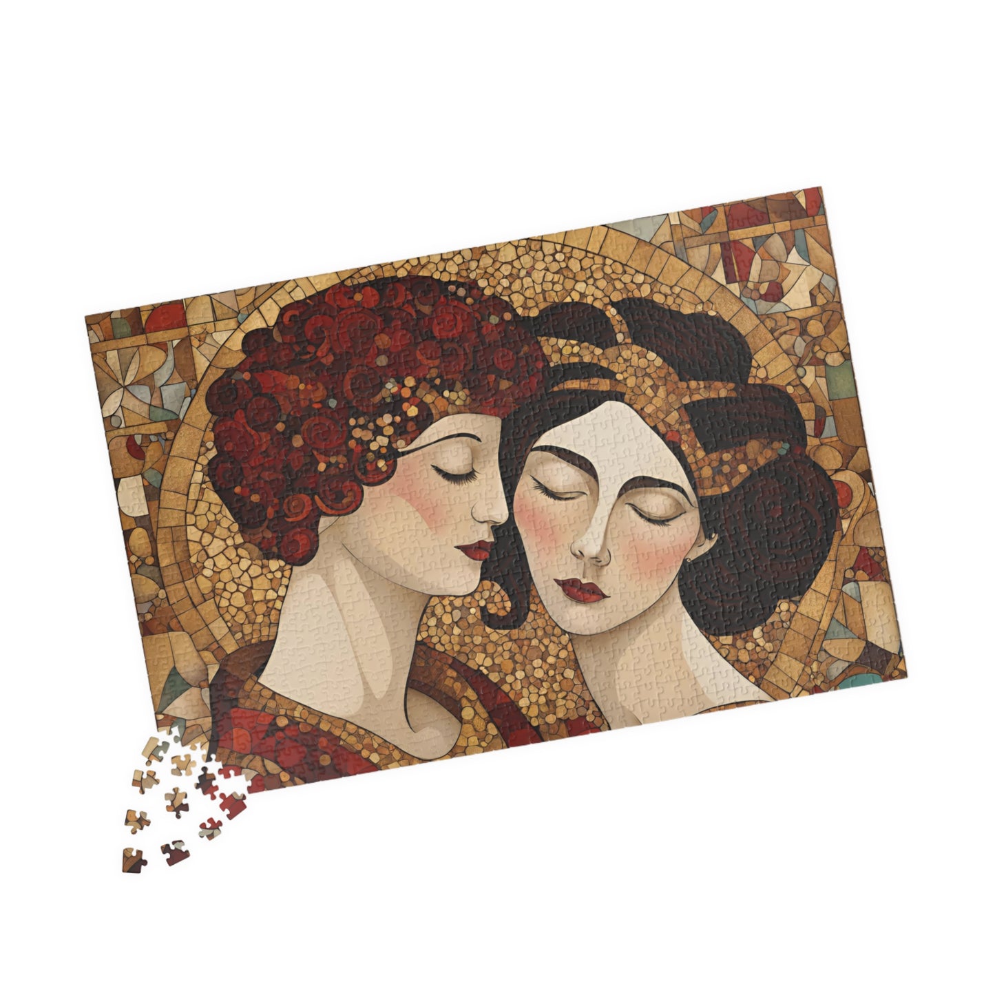 The Kiss Mosaic Jigsaw Puzzle, Klimt-inspired, Gold Accents Floral & Geometric Shapes Entwined Figures, Art Lover Gift Puzzle Enthusiast Puzzle The Puzzle Chest