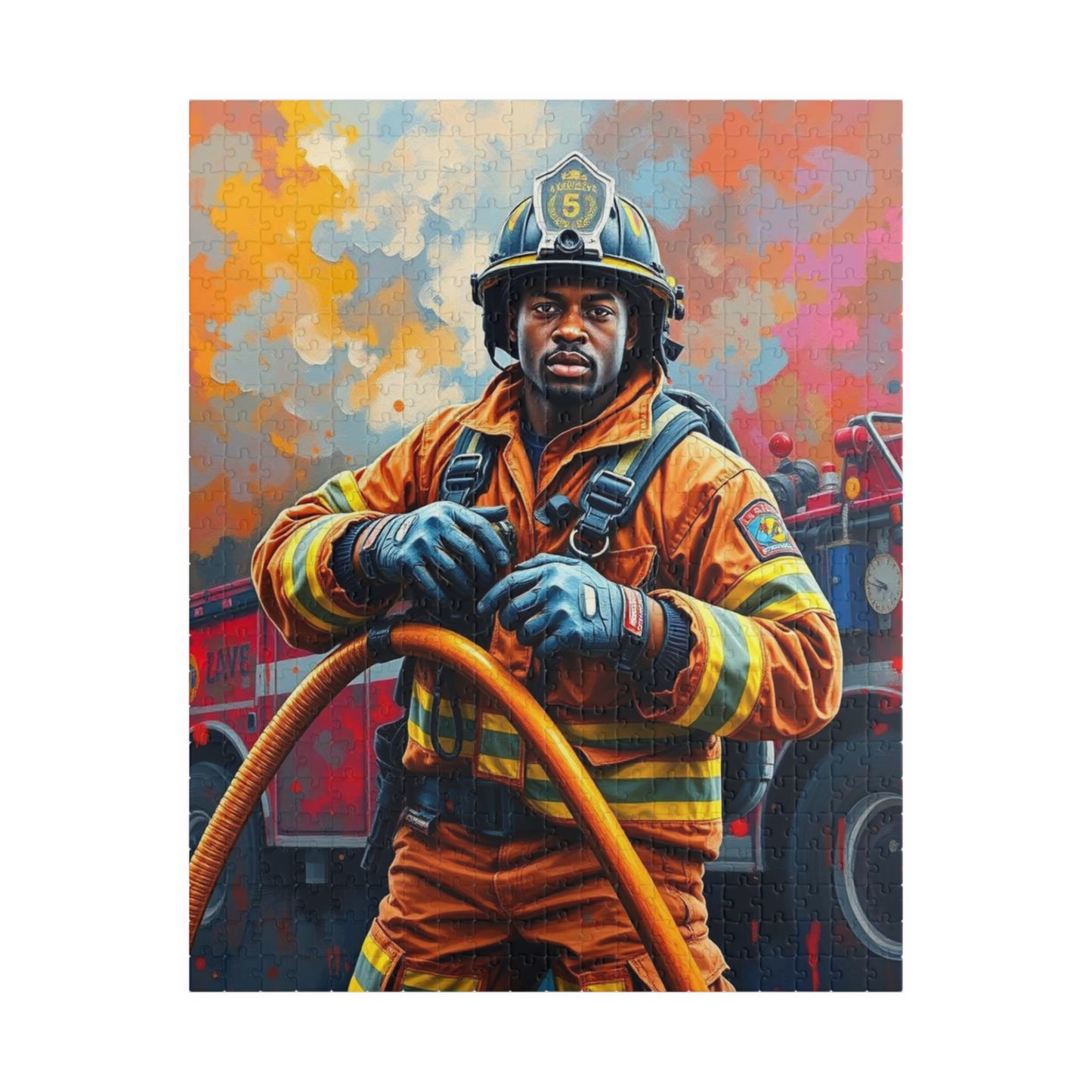 Afrocentric Firefighter Puzzle, African American Man Inspirational Black Art Jigsaw Game, Puzzle Lover Holiday Gift, Family Bonding Activity 520 pcs (Vertical) Puzzle The Puzzle Chest