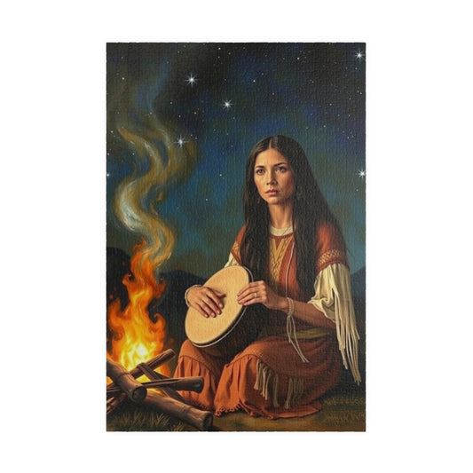 Native American Puzzle (110-1014 Piece), Indigenous Woman Campfire Night Sky Jigsaw Game, Traditional Creative Hobby, Unique Gift 1014 pcs (Vertical) Puzzle The Puzzle Chest