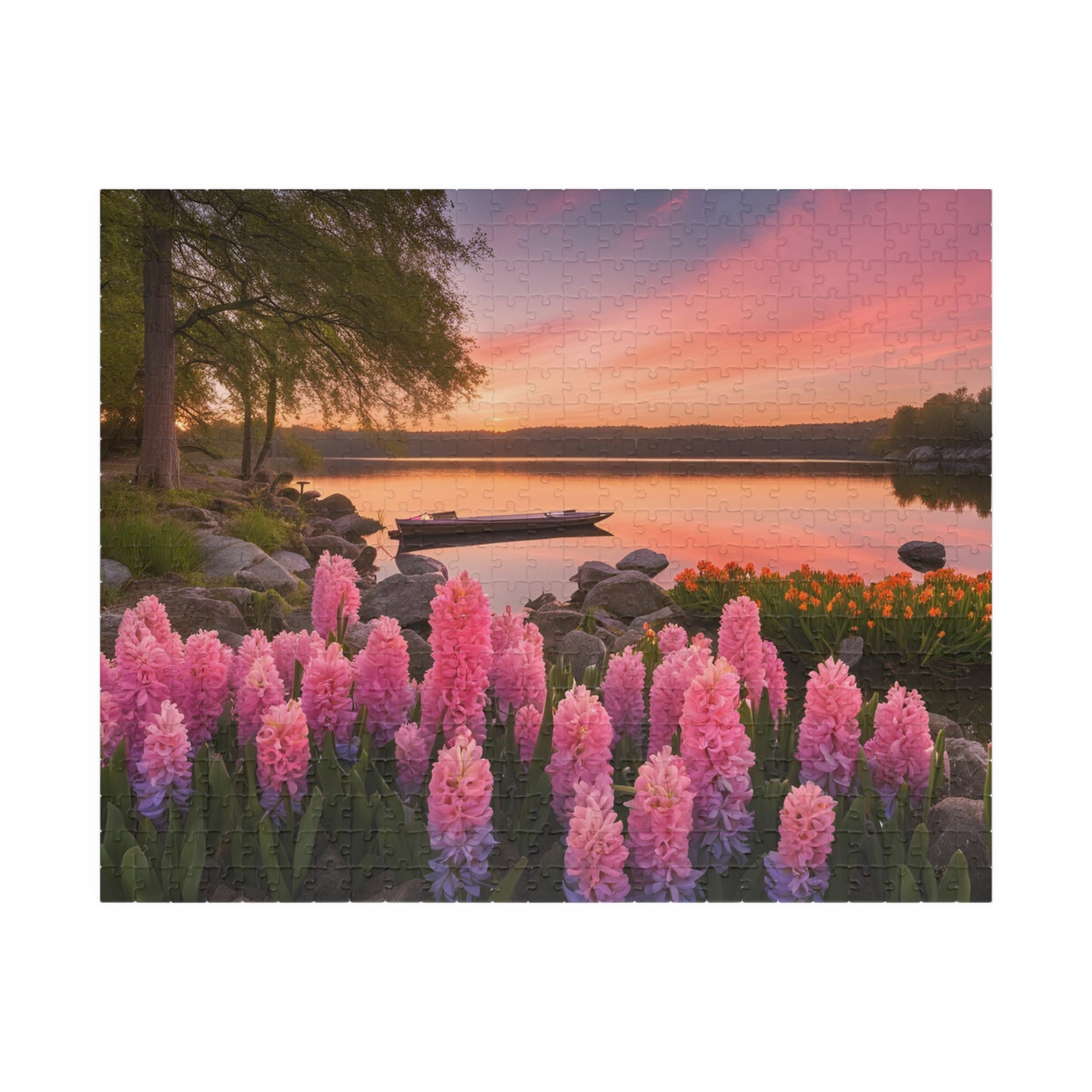 Puzzle - Lakeside Sunset Hyacinths, 110, 252, 520, 1014-piece, Jigsaw Game, Relaxing Hobby, Nature Scene, Mindfulness Activity, Floral 520 pcs (Horizontal) Puzzle The Puzzle Chest