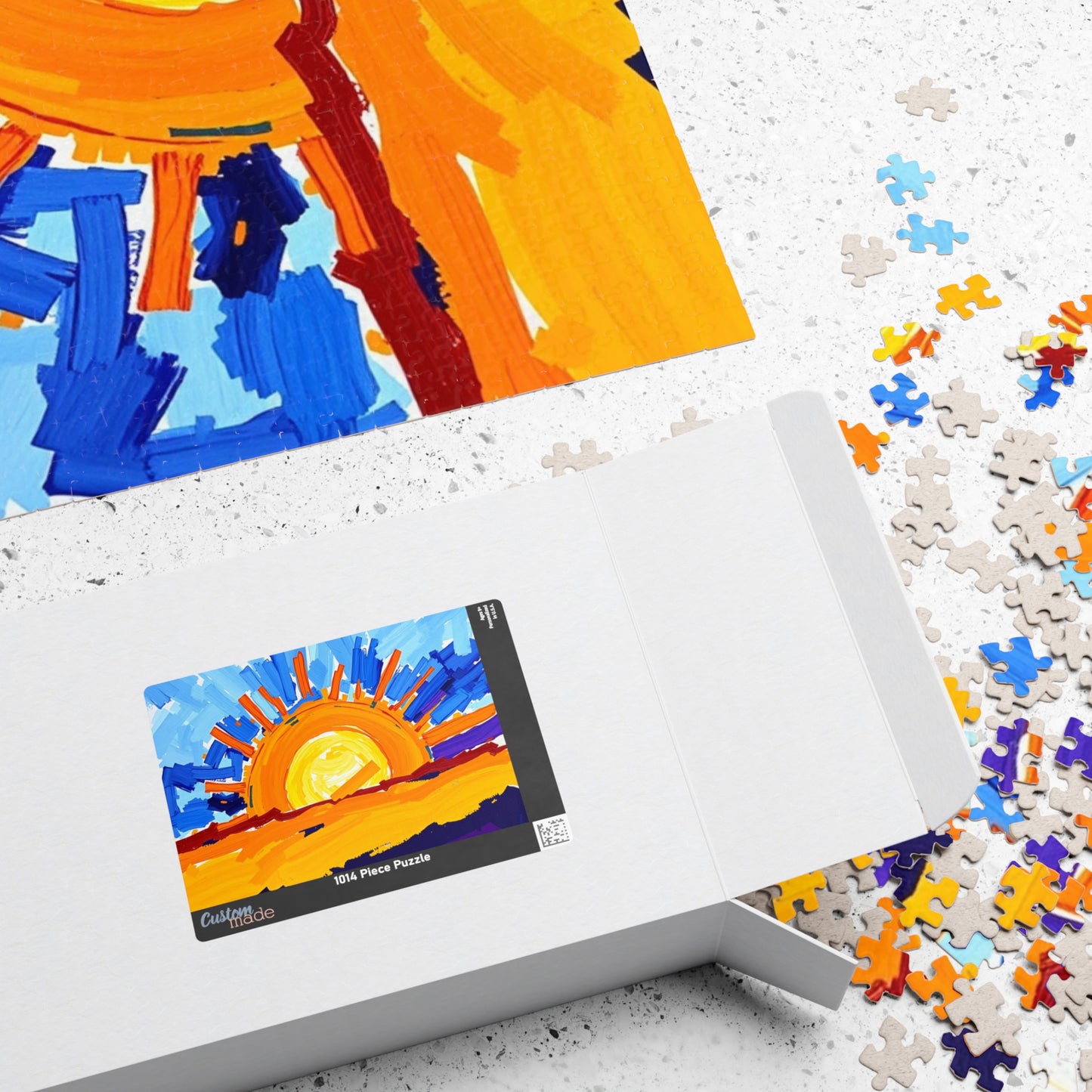 Abstract Sunrise Jigsaw Puzzle - Impasto Style Bursts of Warm and Cool Tones for Art Enthusiast Puzzle The Puzzle Chest