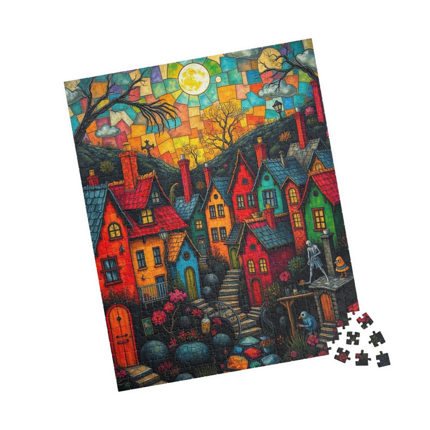 Colorful Halloween Village Jigsaw Puzzle - 110, 252, 520, 1014 Pieces, Cozy Home Decor, Fun Family Activity, Unique Gift Idea The Puzzle Chest