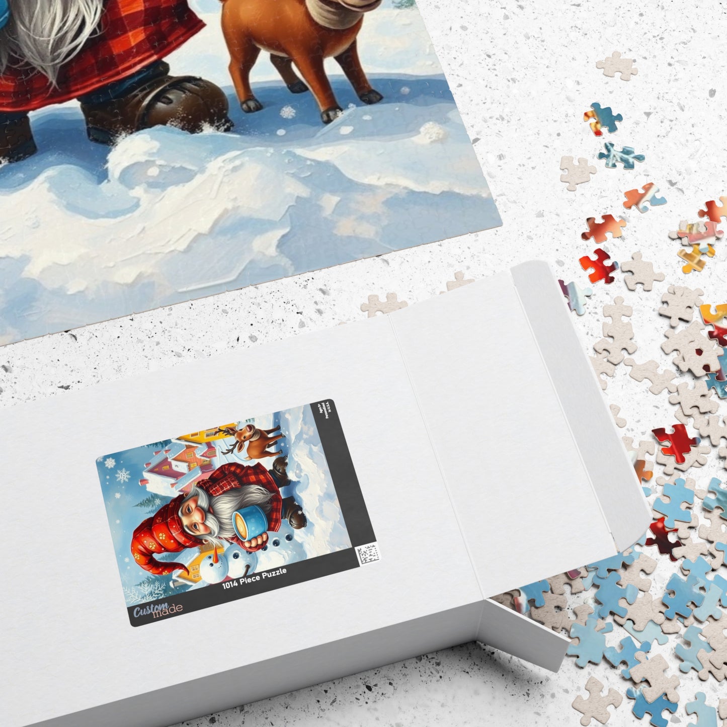 Charming Winter Gnome Puzzle, Reindeer Snowman and Hot Cocoa Holiday Fun, Snowy Village Scene Jigsaw Game, Puzzle Lover Gift, Mindfulness Puzzle The Puzzle Chest