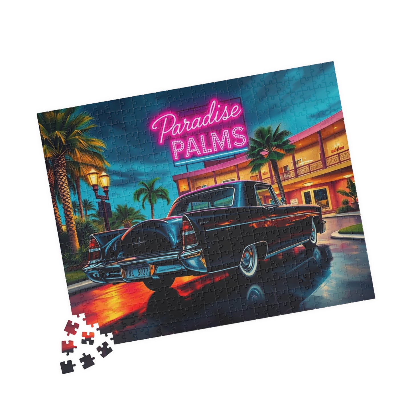 Vintage Car Jigsaw Puzzle - 1956 Continental, Retro Hotel Scene with Classic Vehicle Puzzle The Puzzle Chest