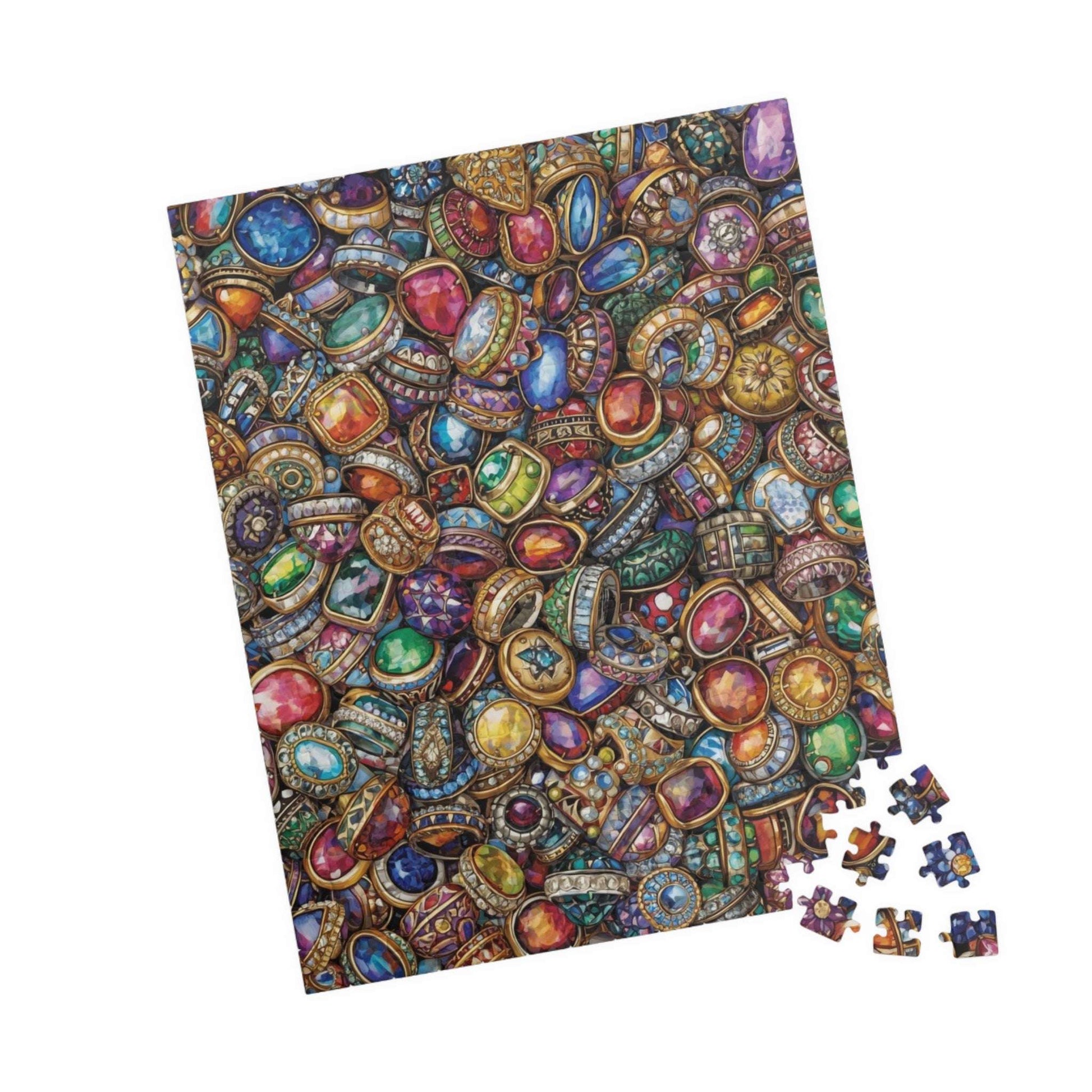 Sparkling Rings Collage Jigsaw Puzzle – Overlapping Gemstone Jewelry 252 pcs (Vertical) Puzzle The Puzzle Chest