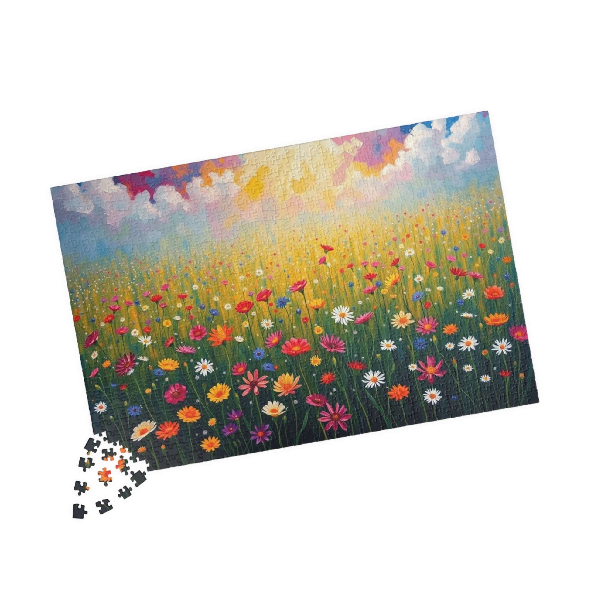 Colorful Flower Field Puzzle Beautiful Floral Jigsaw, Family Fun Home Entertainment Mindfulness Activity Gift for Nature Lover Brain Teaser Puzzle The Puzzle Chest