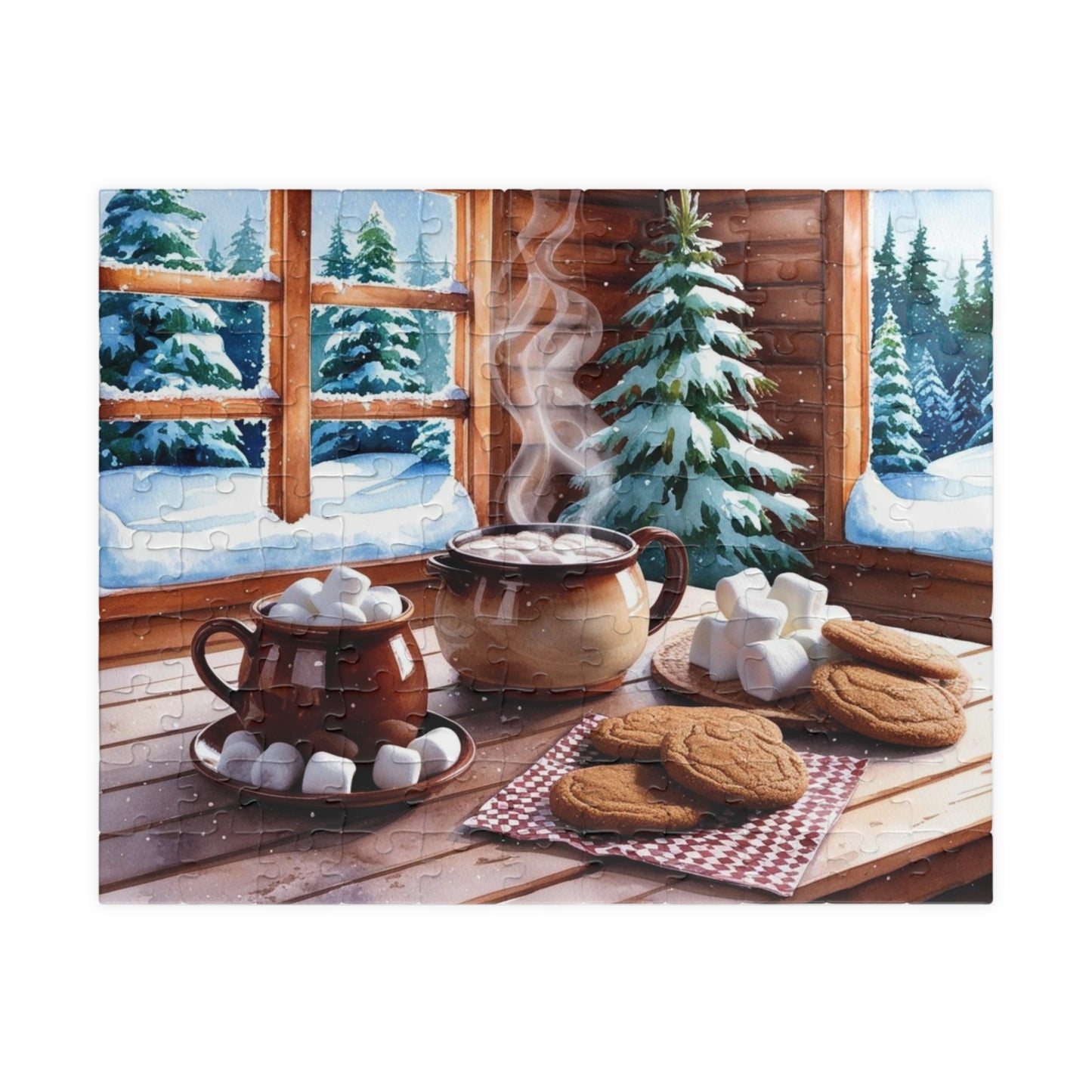 Cozy Cabin Kitchen Jigsaw Puzzle - Snowy Forest Winter Scene, Puzzle Lover Gift for Friends, Solo Fun or Family Activity 110 pcs (Horizontal) Puzzle The Puzzle Chest