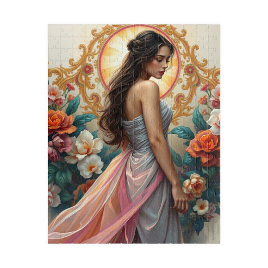 Beautiful Woman Portrait Jigsaw Puzzle, Elegant Art Floral Vintage Design, Romantic Decorative Scene for Puzzle Enthusiast, Best Unique Gift 252 pcs (Vertical) Puzzle The Puzzle Chest