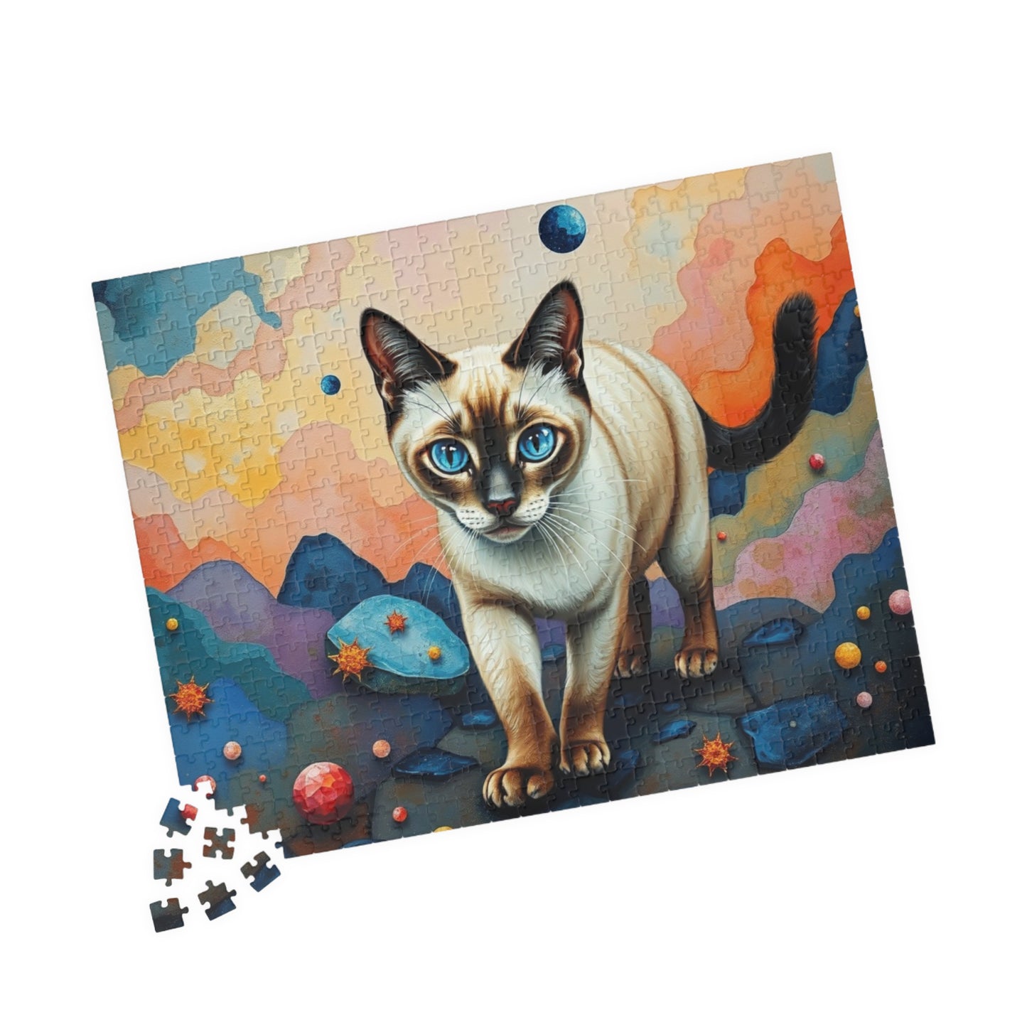 Jigsaw Puzzle, Siamese Cat with Blue Eyes in Dreamlike Landscape, 110 252 520 1014-Piece, Stress Relief, Animal Lover, Family Activity, Gift Puzzle The Puzzle Chest