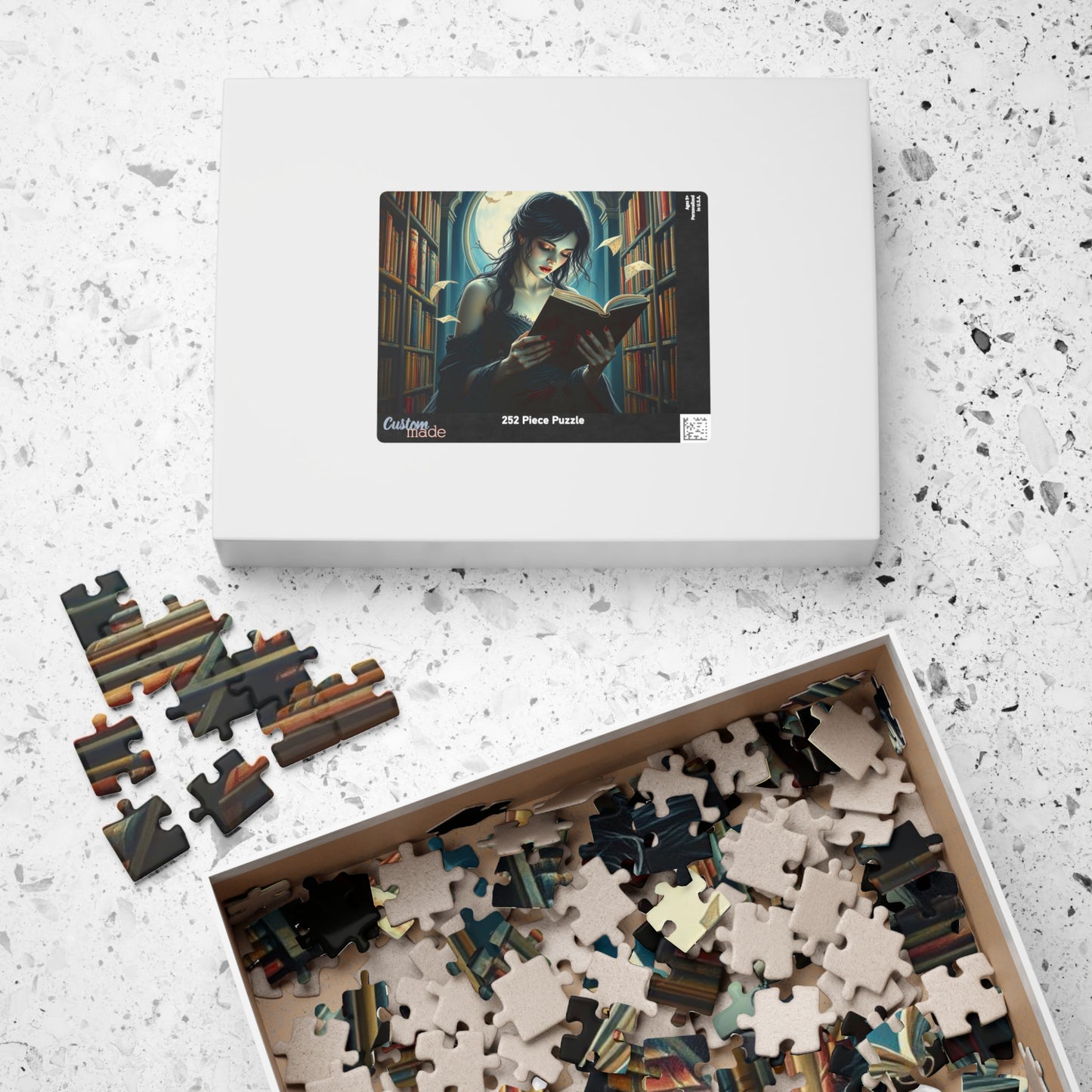 The Poet's Muse Jigsaw Puzzle, Spectral Woman Reading in Library, Gothic Puzzle, Dark Fantasy Puzzle, Mystical Book Lover Gift for Friend Puzzle The Puzzle Chest