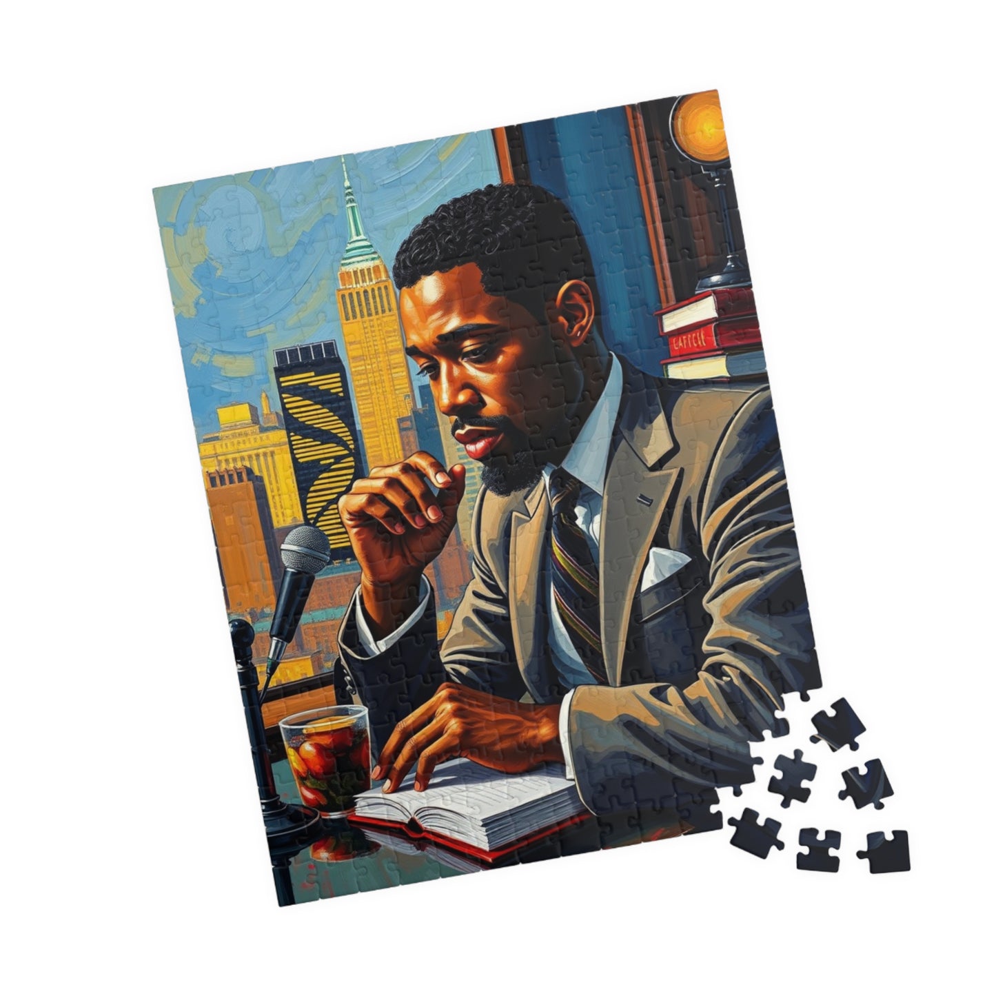 Black Art Puzzle, African American Poet at Café, Afrocentric Jigsaw Game for Adult, Solo or Family Fun, Holiday Gift for Puzzle Enthusiasts Puzzle The Puzzle Chest