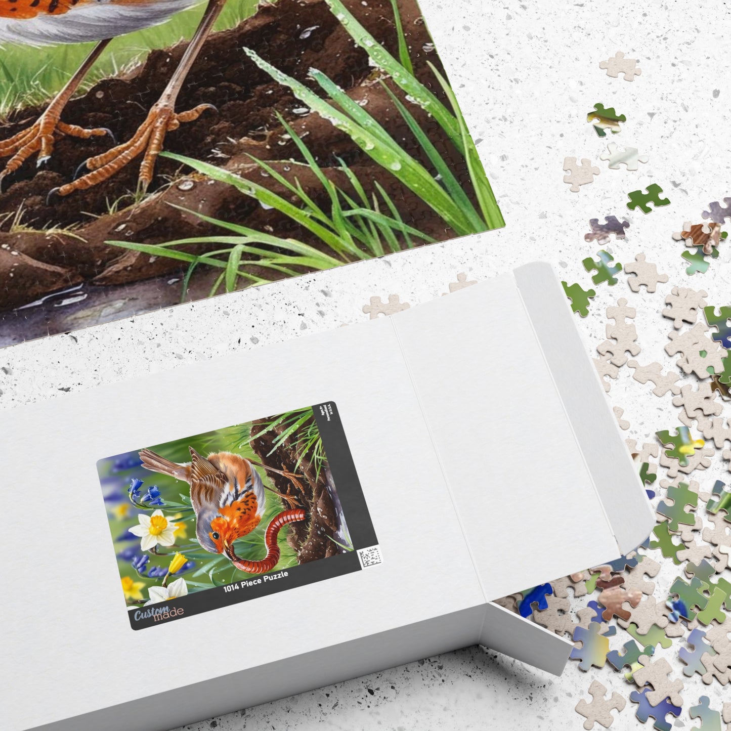 Robin and Worm Puzzle, Bird Spring Scene Flower Background Animal Jigsaw Game, 520-Piece Fun Family Activity, Gift Idea for Nature Lovers Puzzle The Puzzle Chest