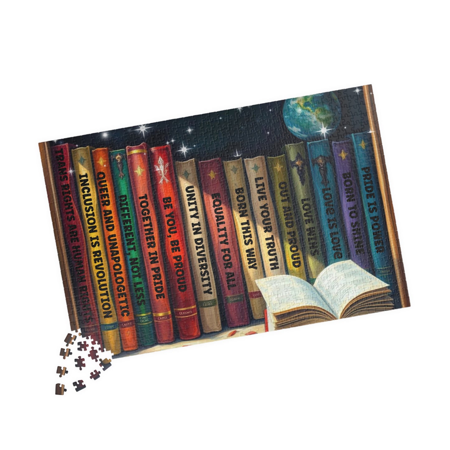 Stories of Pride Jigsaw Puzzle - A Cosmic Bookshelf of Love and Identity, Inclusive Diversity Puzzle, LGBTQ+ Puzzle with Inspirational Quotes, Alternative Lifestyle Gift Puzzle The Puzzle Chest